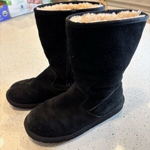 UGG Black Suede Boots with Cream Fleece Lining